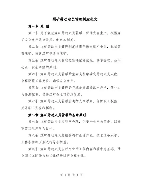 煤矿劳动定员管理制度范文