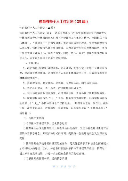 体育教师个人工作计划(28篇)