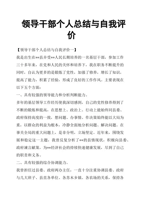 领导干部个人总结与自我评价