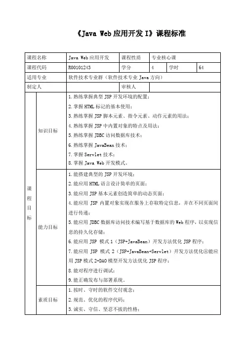 《Java Web应用开发I》课程标准