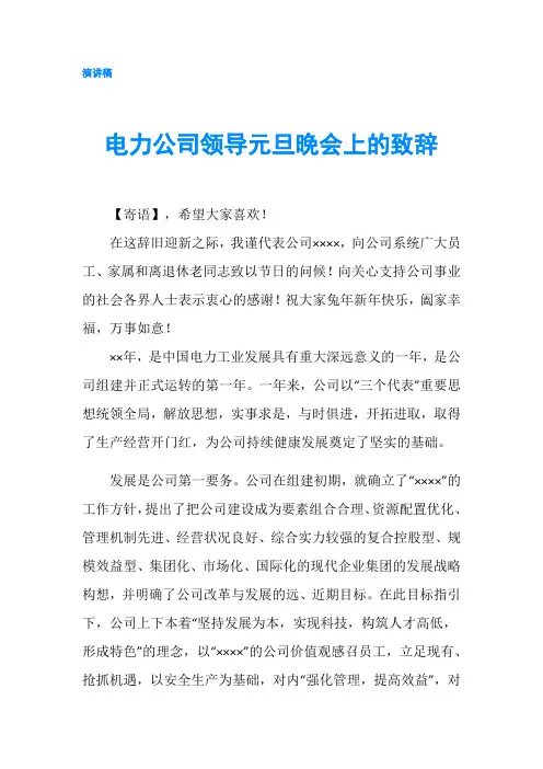 电力公司领导元旦晚会上的致辞-精品