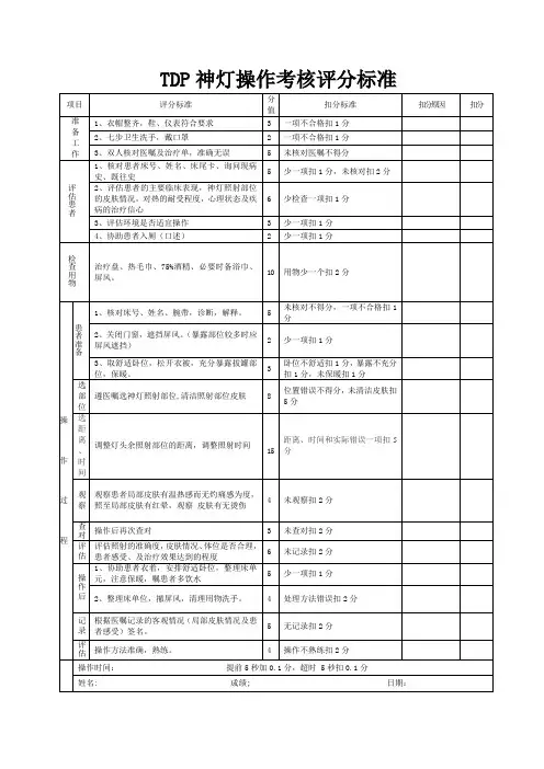 中医科常见护理操作考核标准