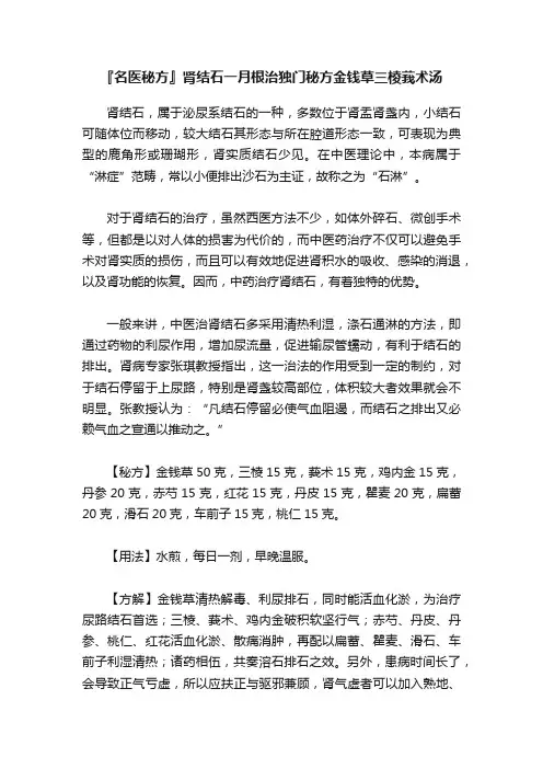 『名医秘方』肾结石一月根治独门秘方金钱草三棱莪术汤