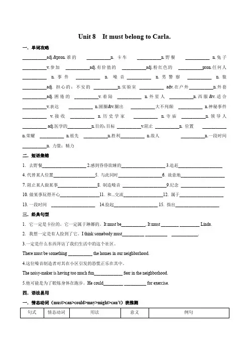 九年级英语单词短语句型语法荟萃(人教版)Unit 8 It must belong to Carla(原卷版)