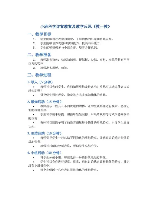 小班科学详案教案及教学反思《摸一摸》