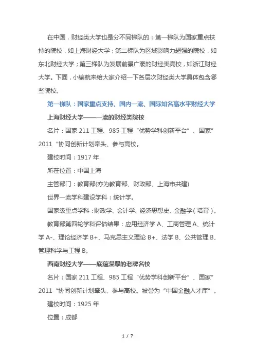 中国财经类大学的3个梯队盘点