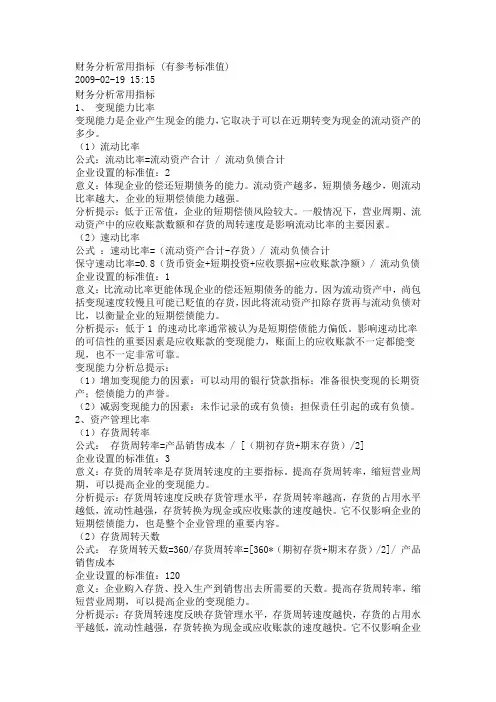 财务分析常用指标