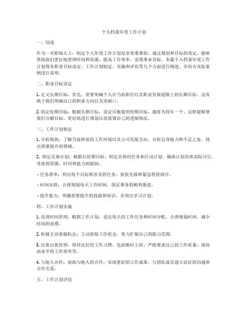 个人档案年度工作计划