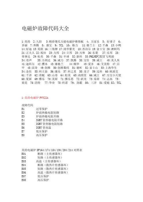电磁炉故障代码大全