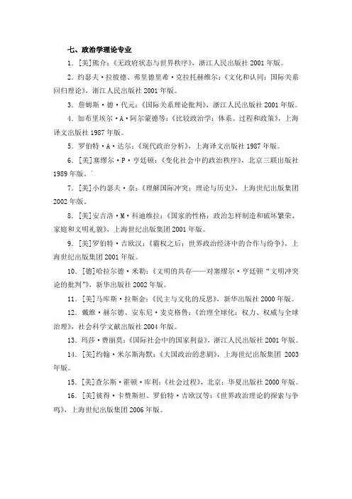 政治学专业 必读书目