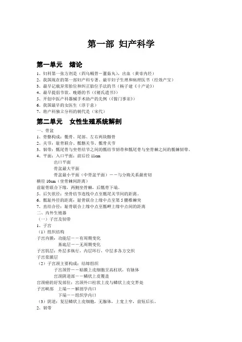 2016年中西医结合医师考试各科重点总结--妇产科学(必背)