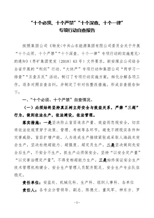 “十个必须、十个严禁”“十个深查、十个一律”专项行动自查报告.doc