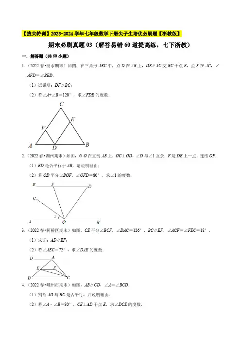 期末必刷真题03(解答易错60道提高练,七下浙教)-2023-2024学年七年(0002)