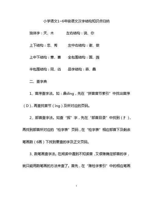 小学语文1~6年级语文汉字结构知识点归纳