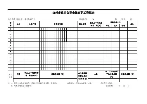 杭州市住房公积金缴存职工登记表