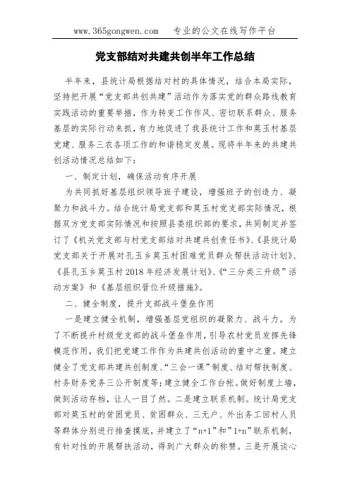 党支部结对共建共创半年工作总结