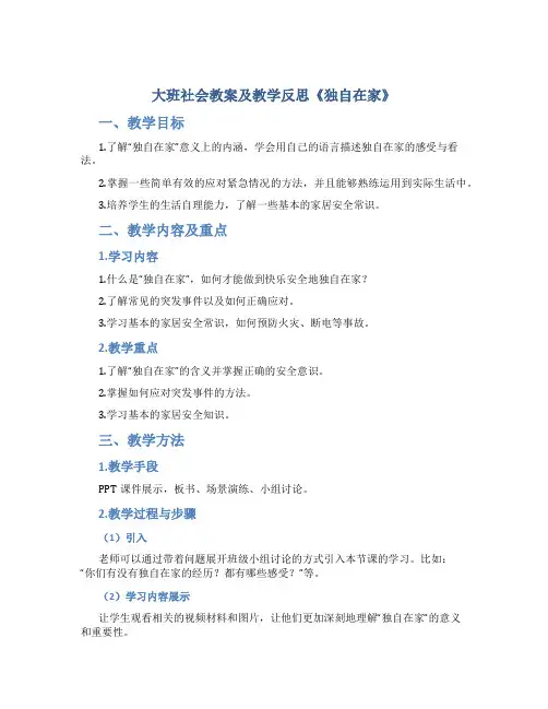 大班社会教案及教学反思《独自在家》