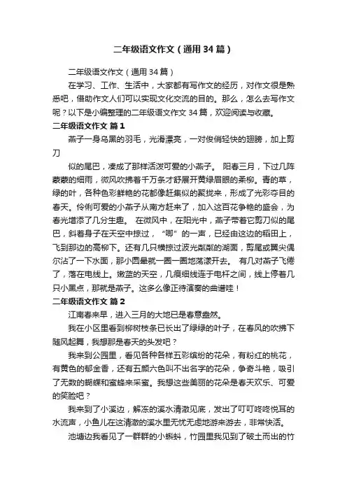 二年级语文作文（通用34篇）