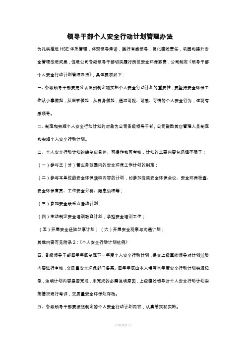 领导干部个人安全行动计划管理办法