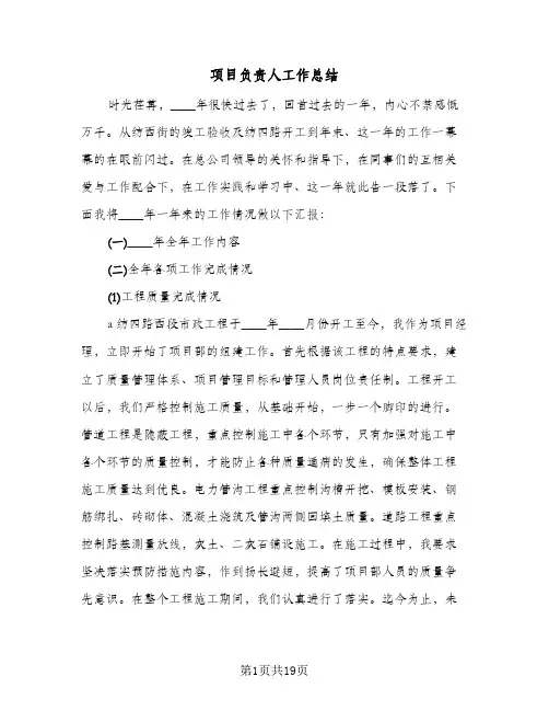 项目负责人工作总结（5篇）