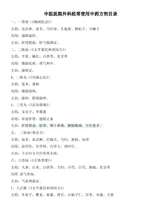 中医医院外科经常使用中药方剂目录