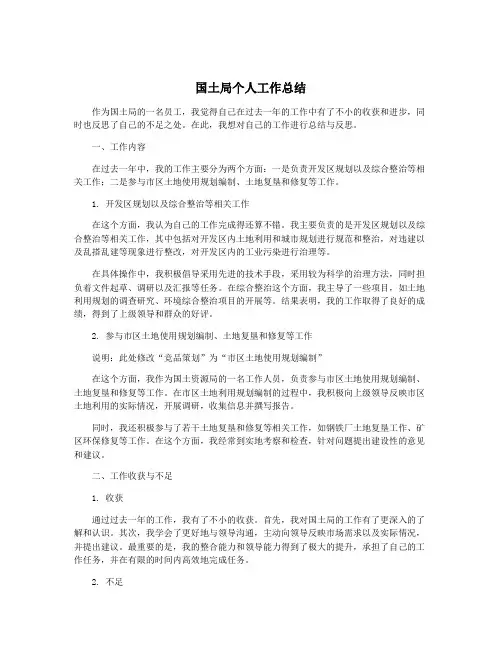 国土局个人工作总结