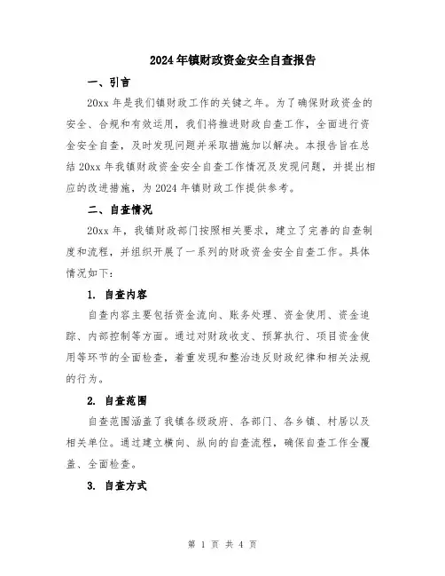 2024年镇财政资金安全自查报告
