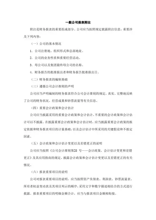 一般企业报表附注