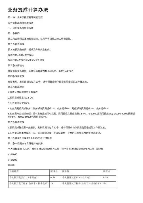 业务提成计算办法