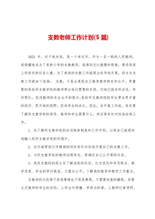 支教老师工作计划(5篇)