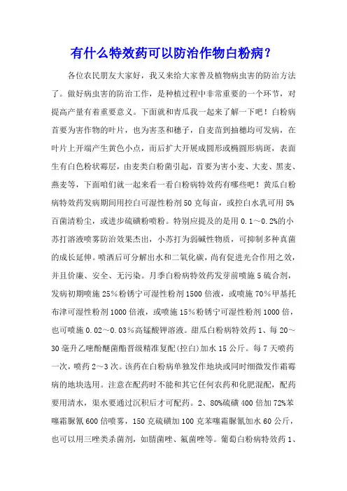 有什么特效药可以防治作物白粉病？