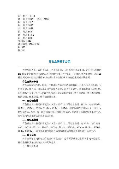 常用金属熔点汇总