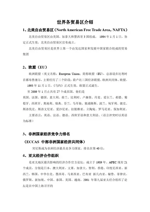世界各贸易区介绍