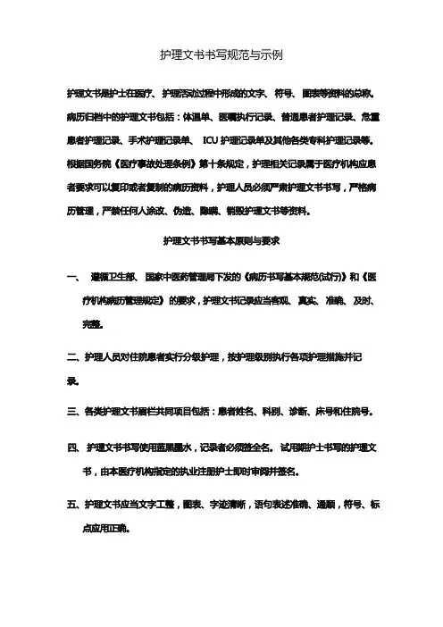 护理文书书写规范与示例