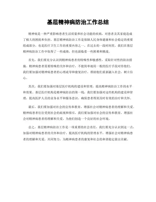基层精神病防治工作总结