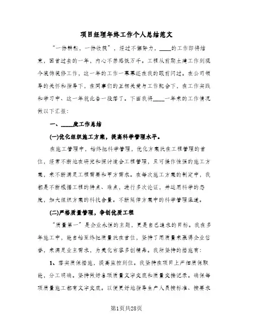 项目经理年终工作个人总结范文(6篇)
