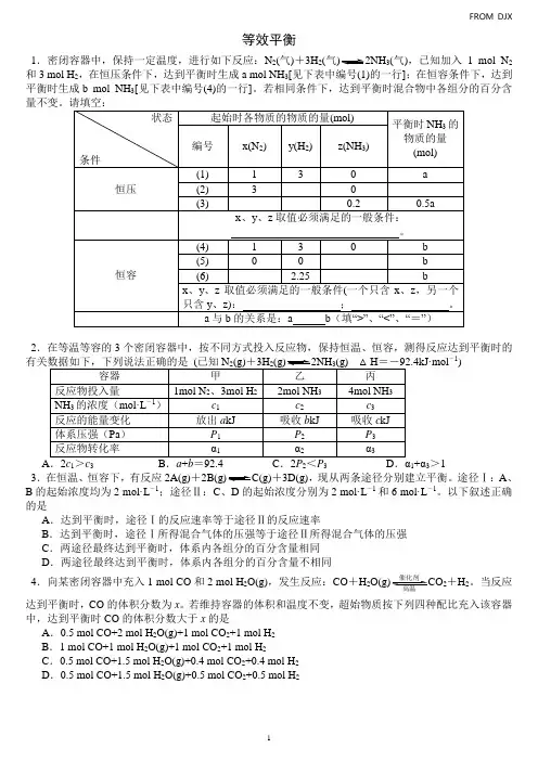 等效平衡经典习题