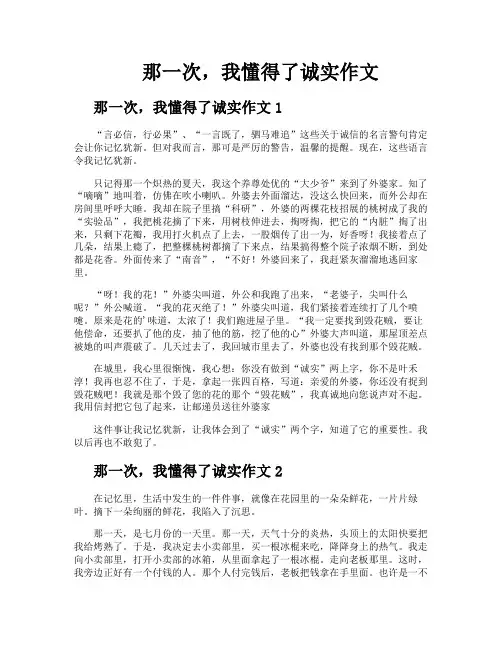 那一次我懂得了诚实作文