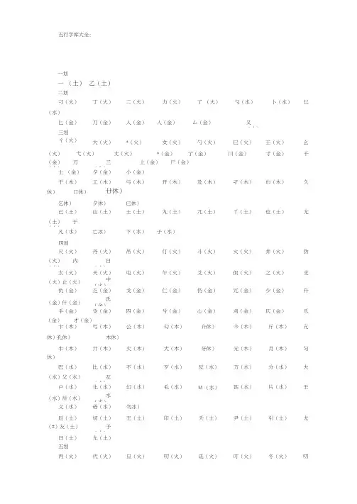 五行字库大全