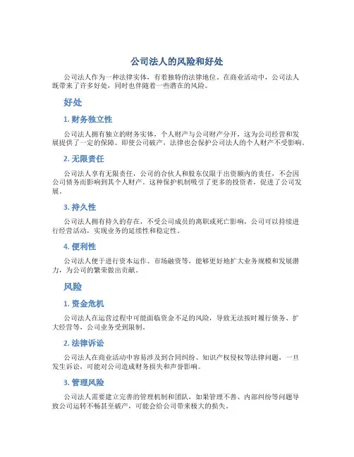 公司法人的风险和好处