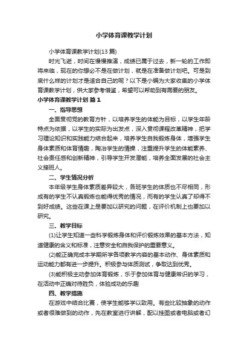 小学体育课教学计划（13篇）