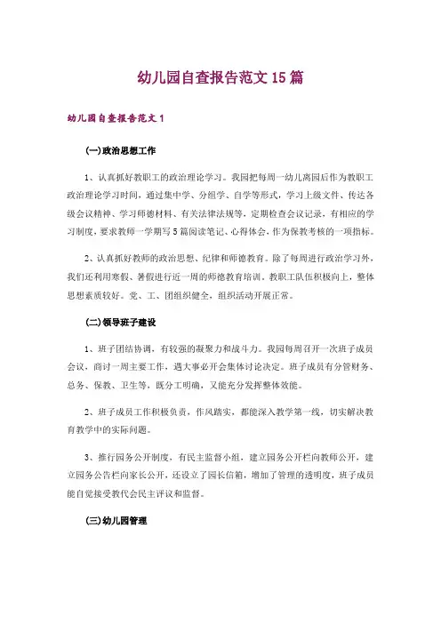 幼儿园自查报告范文15篇