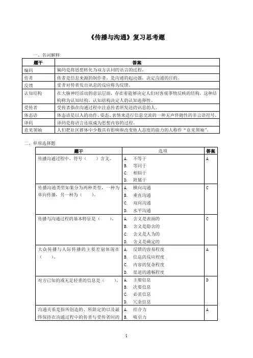 传播与沟通-复习思考题