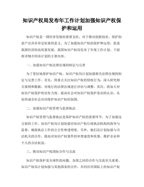 知识产权局发布年工作计划加强知识产权保护和运用