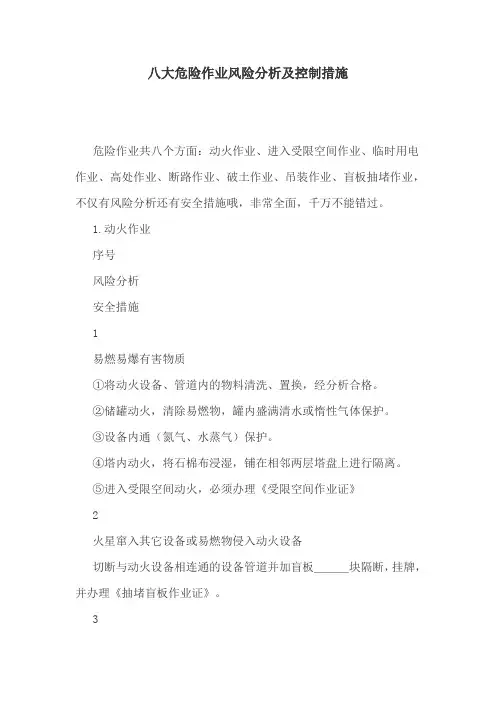 八大危险作业风险分析及控制措施