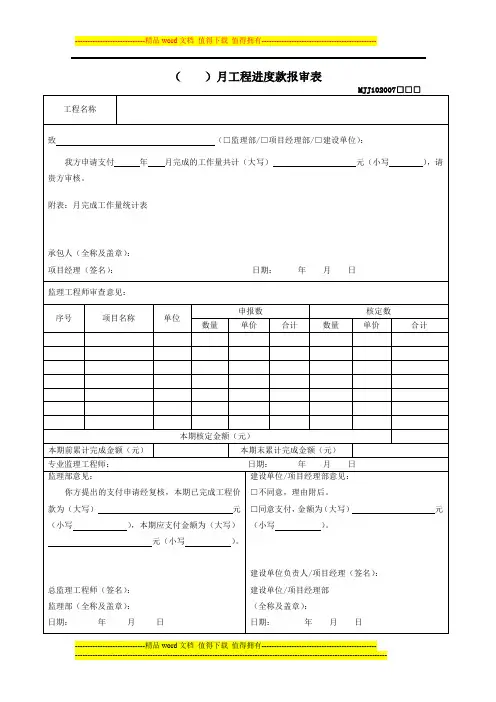 (----)月工程进度款报审表