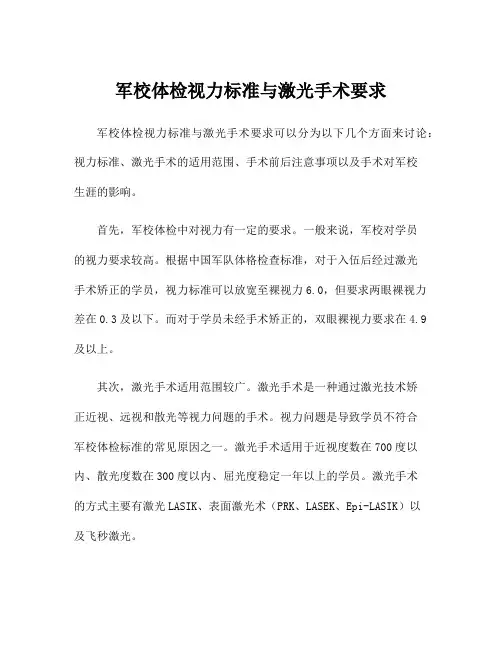 军校体检视力标准与激光手术要求