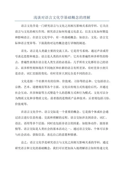 浅谈对语言文化学基础概念的理解