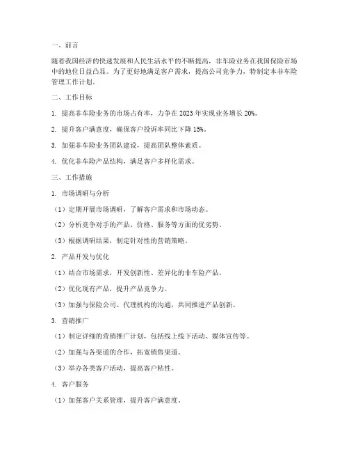 非车险管理工作计划