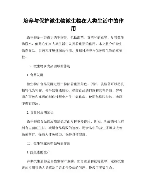 培养与保护微生物微生物在人类生活中的作用